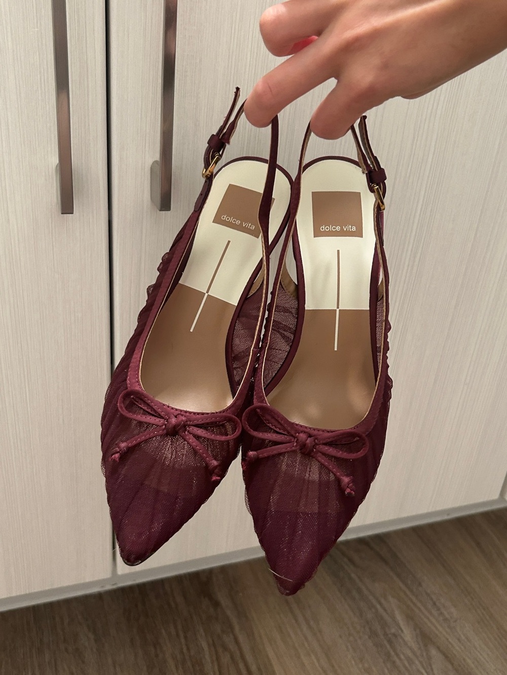 Dolce Vita Maroon Pointed-Toe Slingback Flats with Bow
